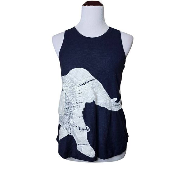 Lucky Brand Embroidered Elephant Wrap Around Navy Blue Tank Top Large - Picture 1 of 9